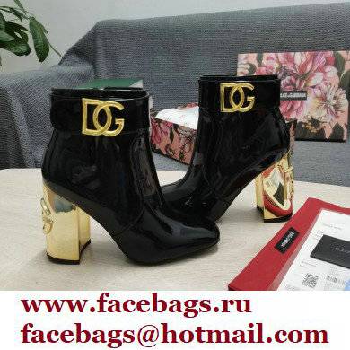 Dolce  &  Gabbana Heel 10.5cm Leather Ankle Boots Patent Black with DG Karol Heel and Strap 2021